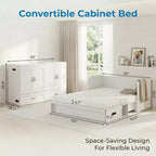 Mjkone Queen Size Convertible Murphy Cabinet Bed with Mattress, USB Charging, Storage Drawers