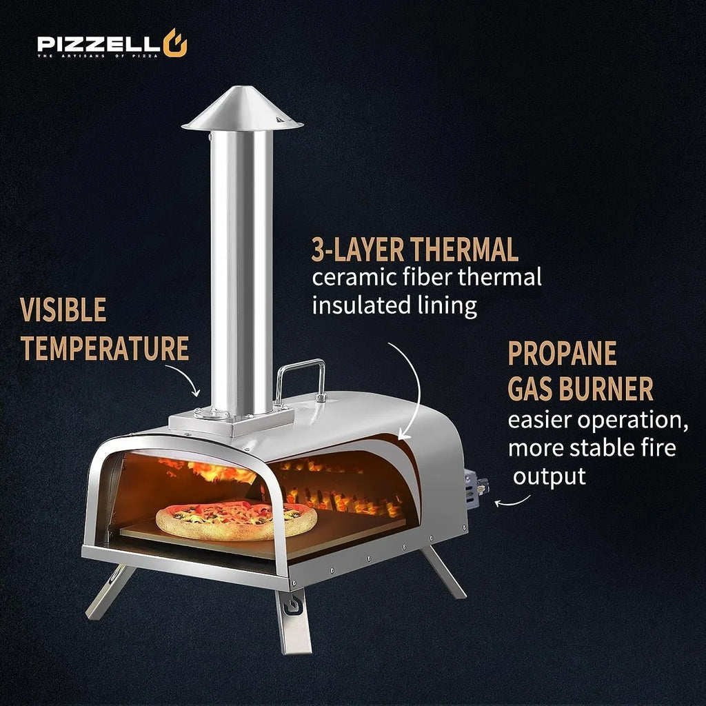 Multi-Fuel Outdoor Pizza Oven Stonebaked Pizza Maker with Gas Burner & Wood Box - 12 inch