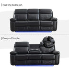 Elektrisch verstellbares Sofa mit kabellosem Ladegerät, Leselicht, LED-Beleuchtung für das Wohnzimmer, Kunstleder, AC-/USB-Anschluss, Getränkehalter, Schwarz