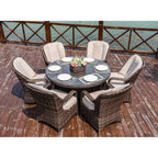 7-delige ronde eetset van rotan voor buiten op het terras, met kussens, van Moda Furnishings
