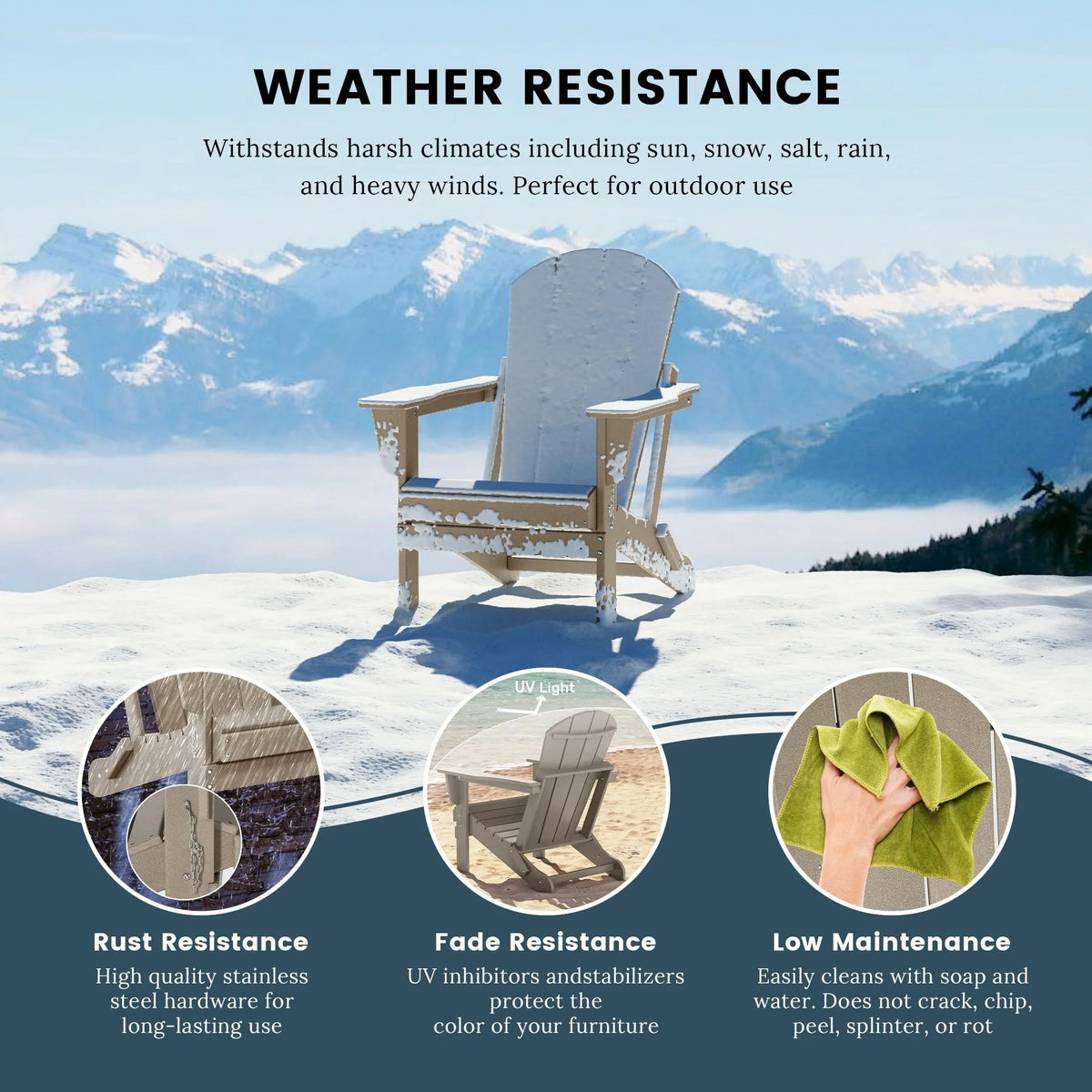 Polytrends Laguna Adirondack stolica za vanjsku terasu, otporna na izbljeđivanje i sve vremenske uvjete, sklopiva