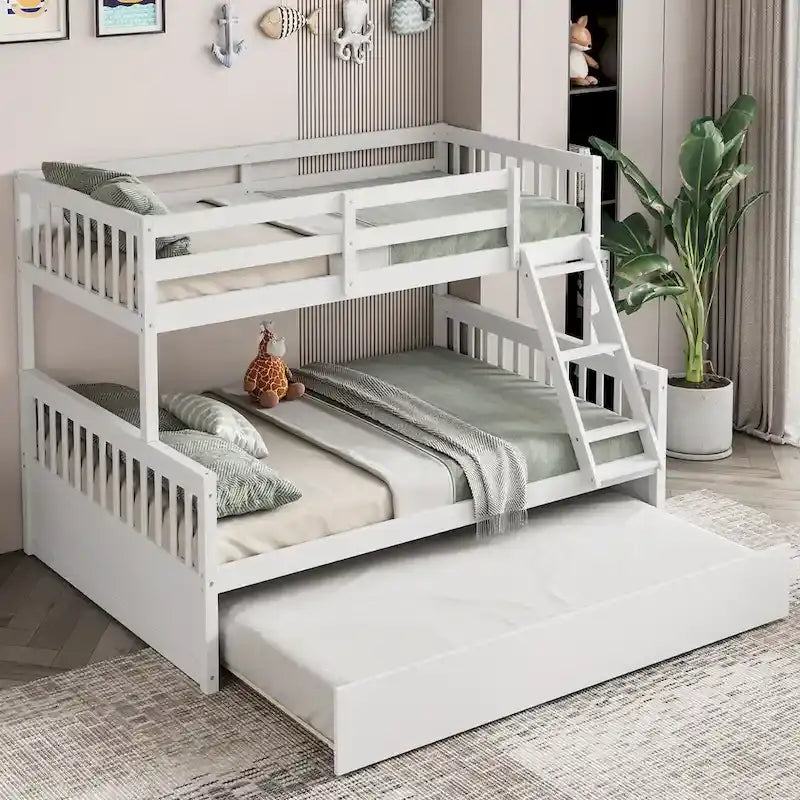 Letto a castello Gymax con letto singolo sopra un letto matrimoniale, estraibile singolo e piattaforma convertibile