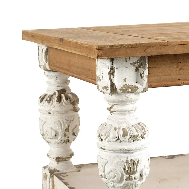 Rechthoekige salontafel van antiek witgewassen hout