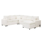 Chenille Sectional Sofa Pull-out Sofa Bed, L-Shape Sleeper Sofa with Storage Ottoman, 3 Pillows and Charging Devices