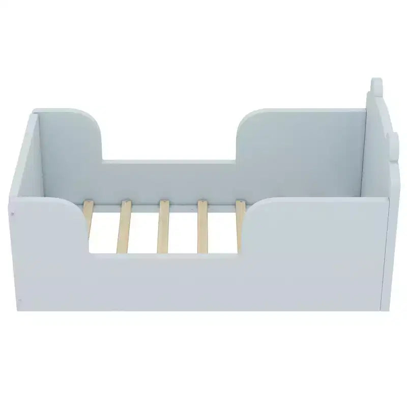 Bärenförmiges Bodenbett von Okak für 3–6 Jahre, Kleinkinderbettgestell mit Sicherheitsgitter, niedliches Kinderbett in Tierform