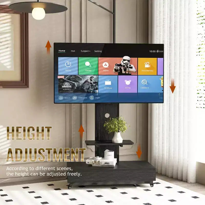 TV-Ständer für 32–75-Zoll-Fernseher, höhenverstellbarer mobiler TV-Wagen mit Schublade und Rollen für Wohnzimmer, Schlafzimmer und Büro – ModernLuxe