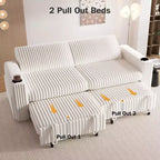 Dyonery 91 Eckschlafsofa mit ausziehbarem Bett, verstellbarer Rückenlehne, zwei ausziehbaren Betten, USB-Anschlüssen und Getränkehaltern, weicher Cordbezug