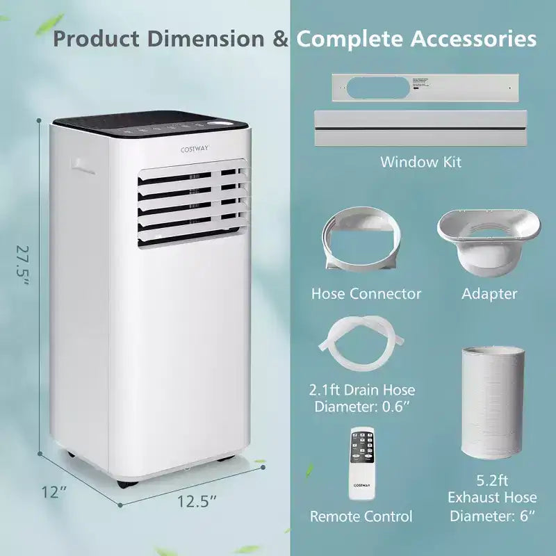 Costway draagbare airconditioner van 8000 BTU, 3-in-1-luchtkoeler met ventilator, ontvochtigings- en slaapmodus