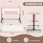 Babywiegje met wielen – beige / grijs / roze, wiegje naast het bed, voor 1 baby
