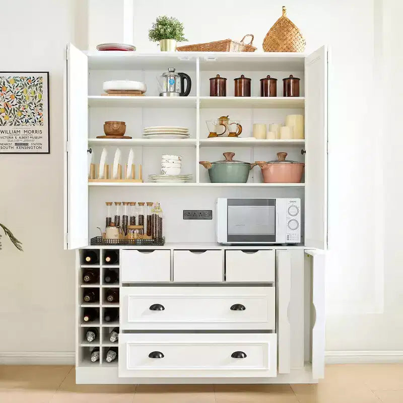 Dispensa da cucina indipendente Whisen alta 71", grande armadietto per riporre stoviglie con 4 ante pieghevoli, ripiani, portabottiglie