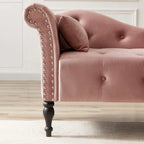 Modern 60.6  Velvet Upholstered Buttons Tufted Chaise Lounge Chair with Solid Wood Legs and Nailheads