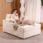 Pultruna chaise longue kbira għall-użu fuq ġewwa b’ottoman għall-ħażna, sufan sodda miksija bil-korduroj, Cloud Couch, bi 3 mħaded, pultruna sufan waħda għall-irqad