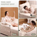 Pultruna chaise longue kbira għall-użu fuq ġewwa b’ottoman għall-ħażna, sufan sodda miksija bil-korduroj, Cloud Couch, bi 3 mħaded, pultruna sufan waħda għall-irqad