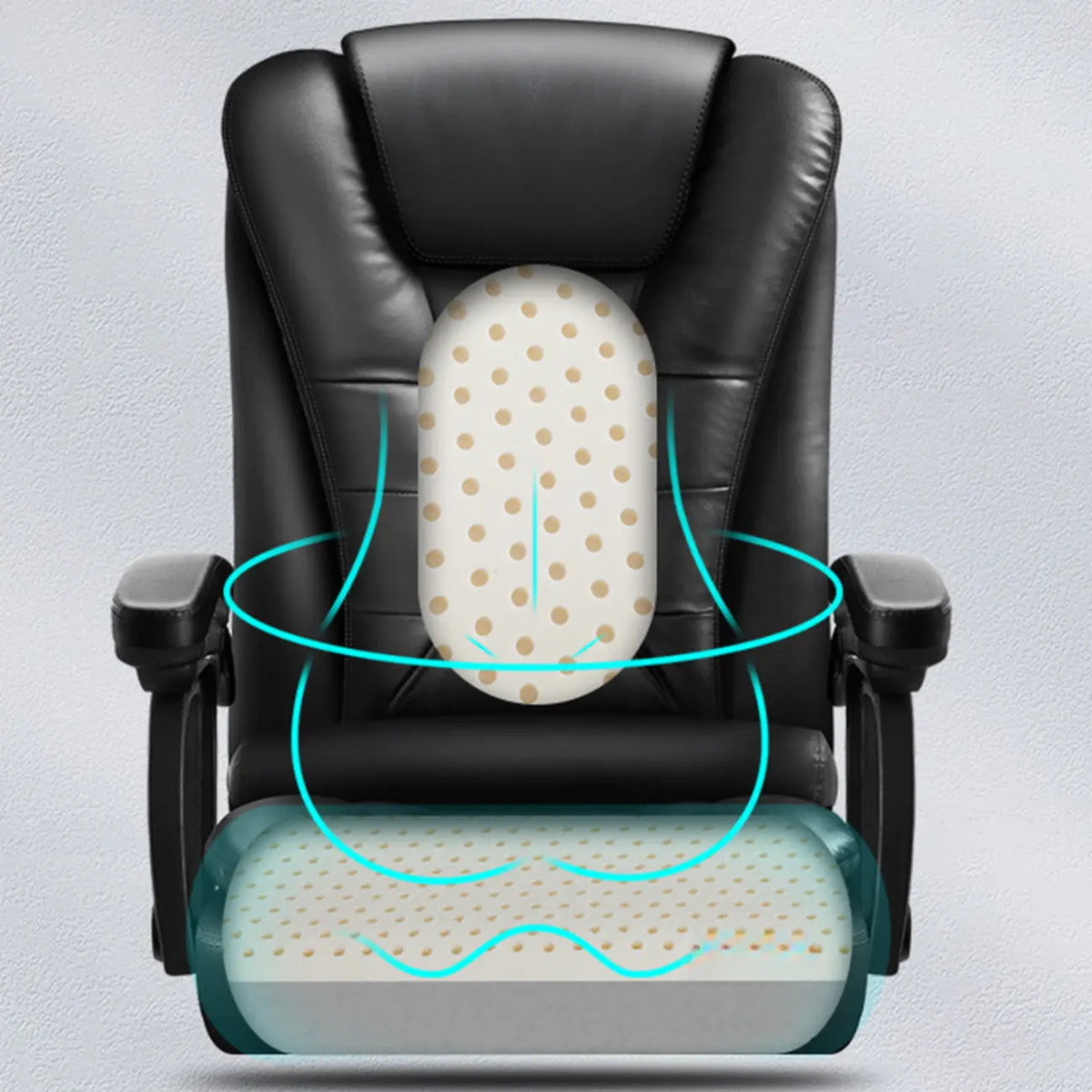 Ergonomischer schwarzer Drehbürostuhl aus Leder mit Fußstütze