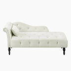 Modern 60.6  Velvet Upholstered Buttons Tufted Chaise Lounge Chair with Solid Wood Legs and Nailheads
