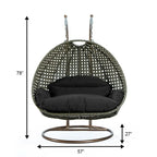 Poltrona sospesa a uovo LeisureMod per 2 persone con supporto - Altalena da patio in rattan intrecciato per esterni/interni, chaise longue con cuscini