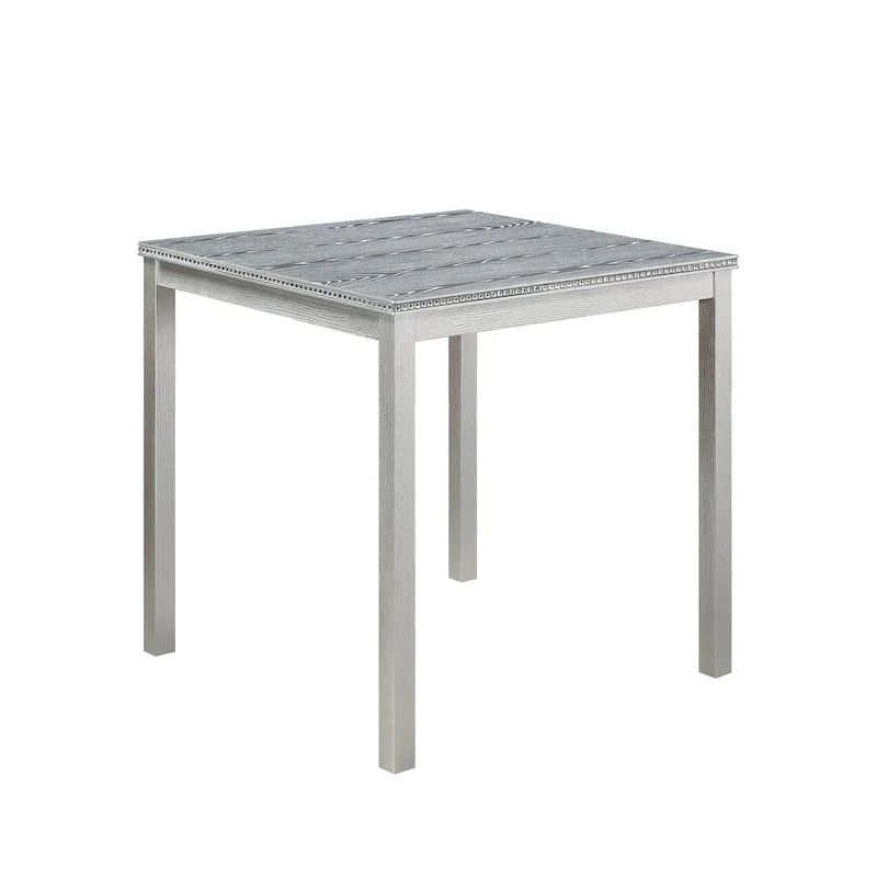 Set da pranzo moderno da 5 pezzi con tavolo quadrato ad altezza bancone e 4 sedie imbottite