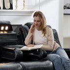 Elektrisch verstellbares Sofa mit kabellosem Ladegerät, Leselampe für das Wohnzimmer, Kunstleder, LED-Beleuchtung, AC-/USB-Anschluss und Getränkehalter, Schwarz