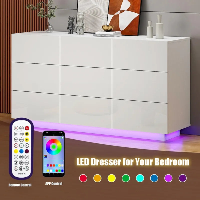 Cassettiera a 9 cassetti, mobile contenitore e organizzatore per camera da letto con luce