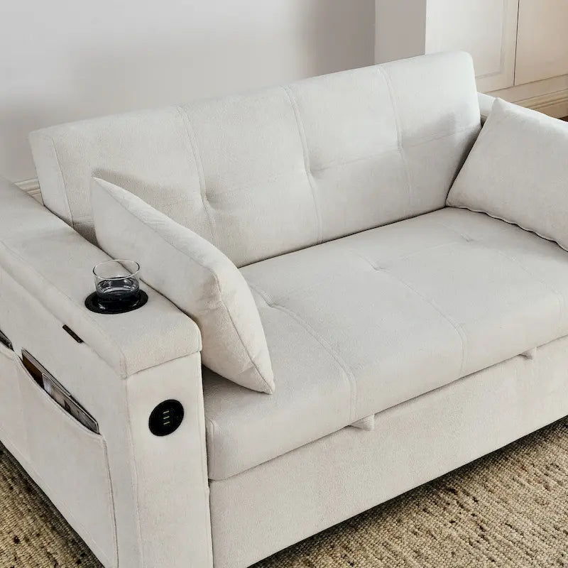 Sufan-sodda li jinġibed ’il barra, ta’ 54, b’2 siġġijiet recliner, spazju għall-ħażna, investi lumbari u żbokk tal-elettriku USB