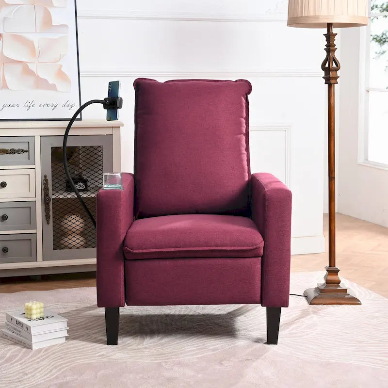 Poltrona reclinabile manuale in tessuto con portacellulare e contenitore, Gialla / Beige / Rossa / Grigia, 1 posto
