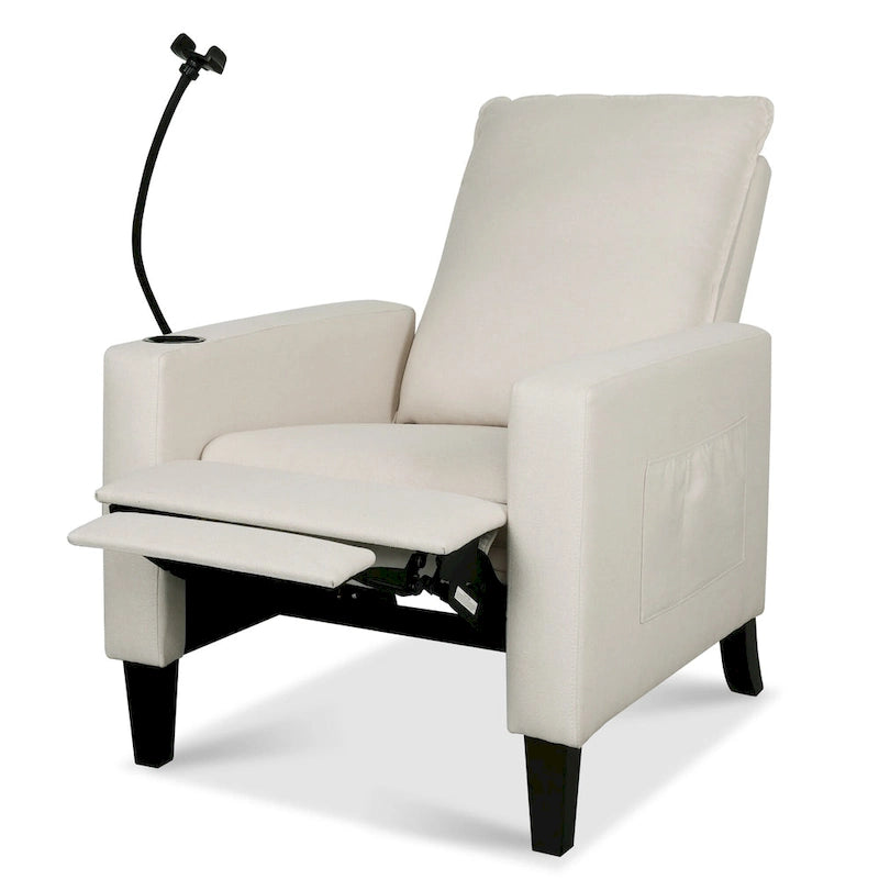 Poltrona reclinabile manuale in tessuto con portacellulare e contenitore, Gialla / Beige / Rossa / Grigia, 1 posto
