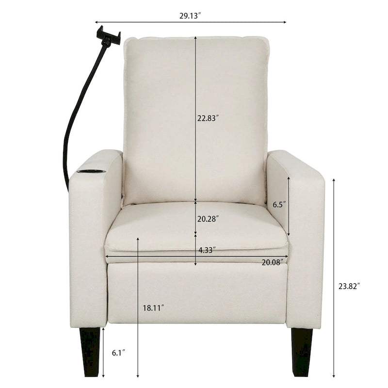 Poltrona reclinabile manuale in tessuto con portacellulare e contenitore, Gialla / Beige / Rossa / Grigia, 1 posto