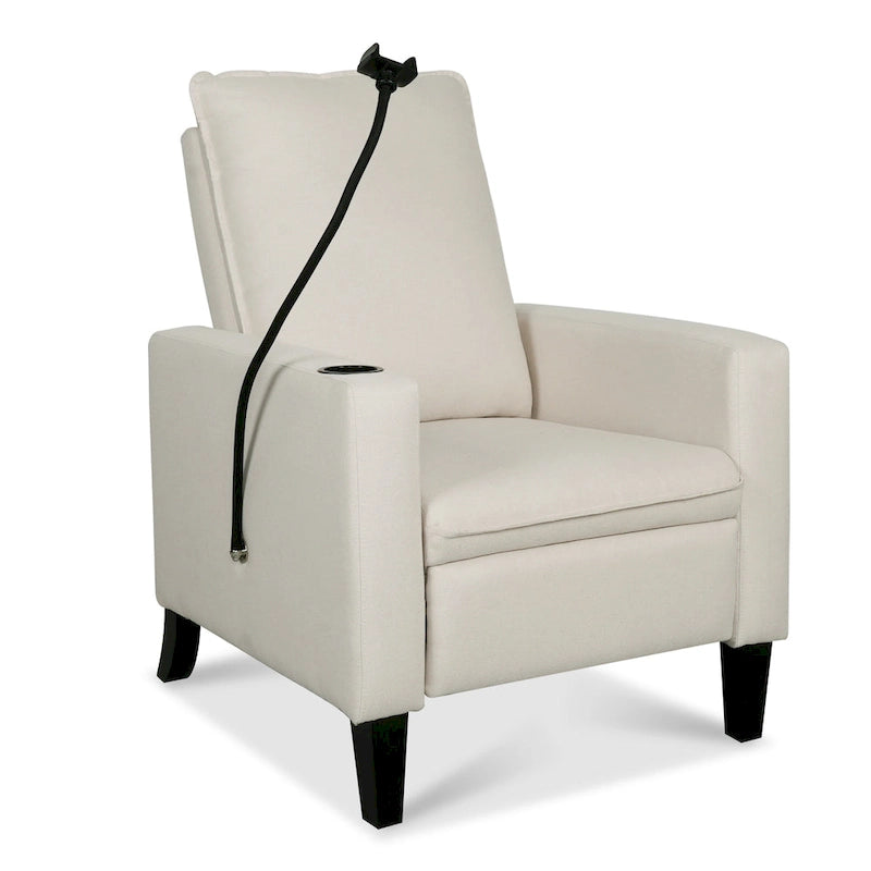 Poltrona reclinabile manuale in tessuto con portacellulare e contenitore, Gialla / Beige / Rossa / Grigia, 1 posto