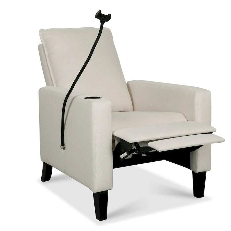 Poltrona reclinabile manuale in tessuto con portacellulare e contenitore, Gialla / Beige / Rossa / Grigia, 1 posto