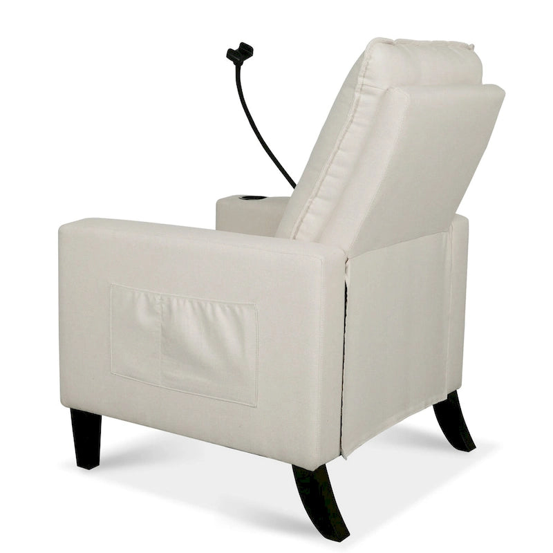 Poltrona reclinabile manuale in tessuto con portacellulare e contenitore, Gialla / Beige / Rossa / Grigia, 1 posto
