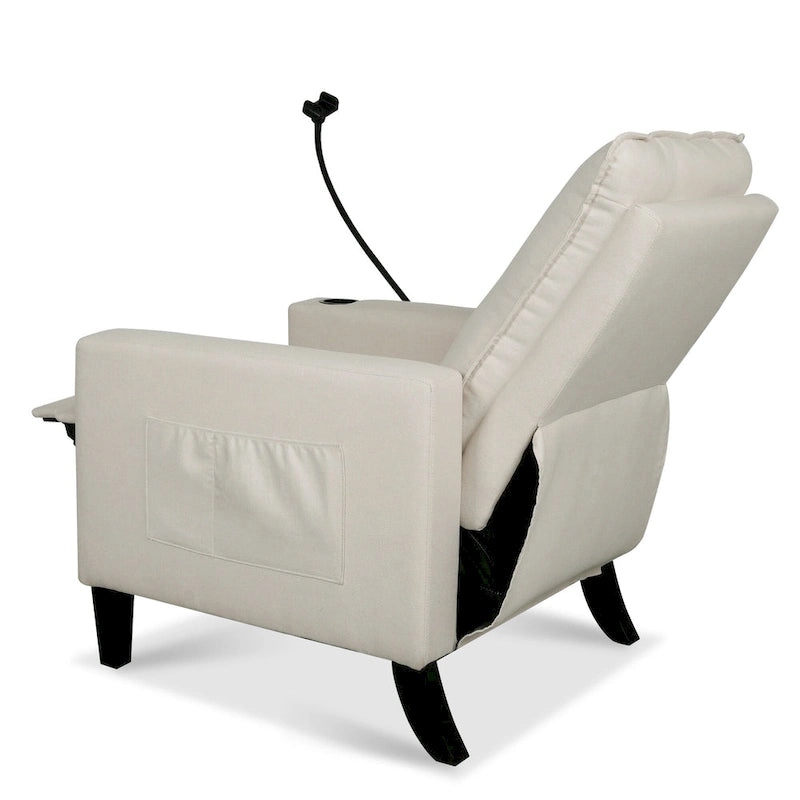 Poltrona reclinabile manuale in tessuto con portacellulare e contenitore, Gialla / Beige / Rossa / Grigia, 1 posto