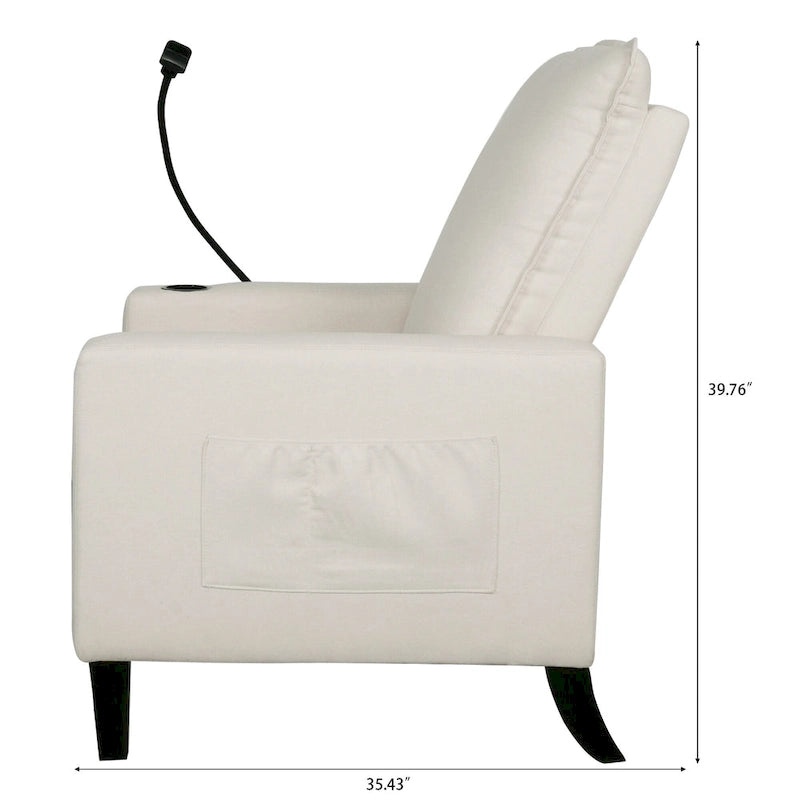 Poltrona reclinabile manuale in tessuto con portacellulare e contenitore, Gialla / Beige / Rossa / Grigia, 1 posto