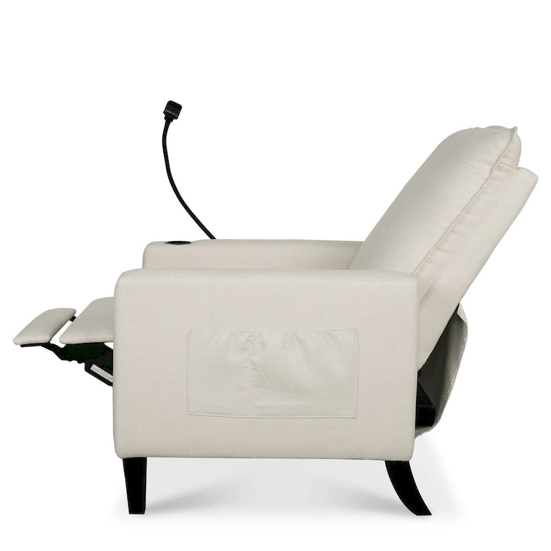 Poltrona reclinabile manuale in tessuto con portacellulare e contenitore, Gialla / Beige / Rossa / Grigia, 1 posto