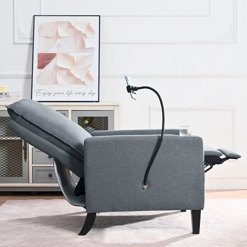 Poltrona reclinabile manuale in tessuto con portacellulare e contenitore, Gialla / Beige / Rossa / Grigia, 1 posto