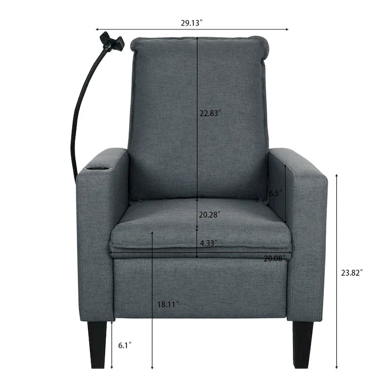 Poltrona reclinabile manuale in tessuto con portacellulare e contenitore, Gialla / Beige / Rossa / Grigia, 1 posto