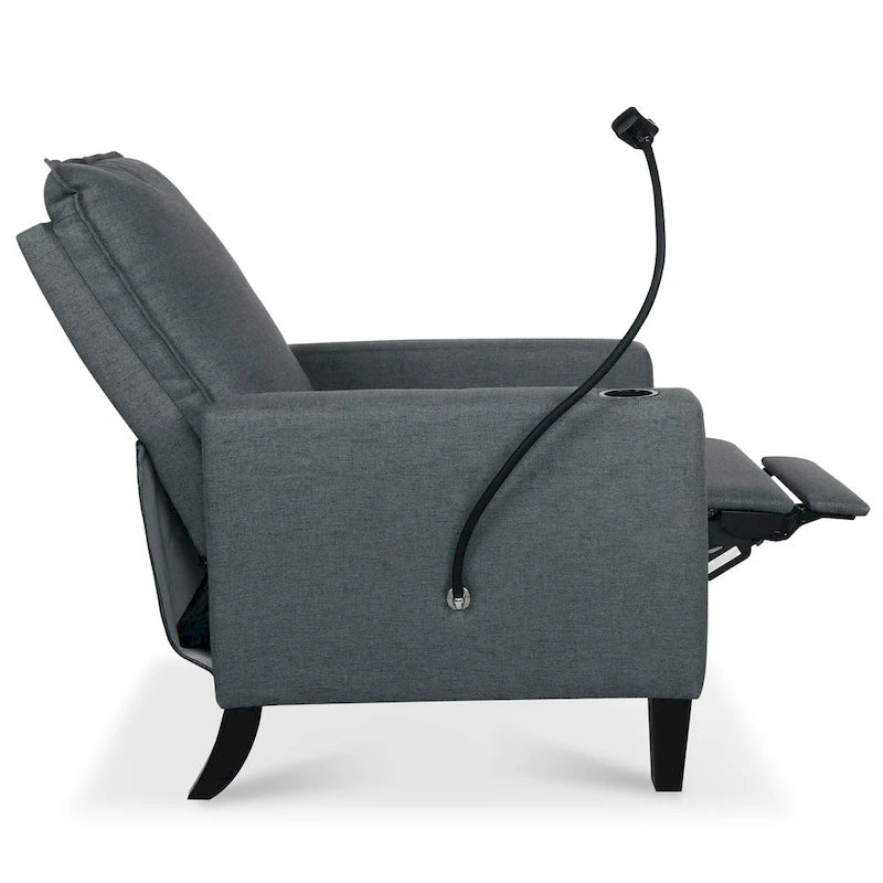 Poltrona reclinabile manuale in tessuto con portacellulare e contenitore, Gialla / Beige / Rossa / Grigia, 1 posto