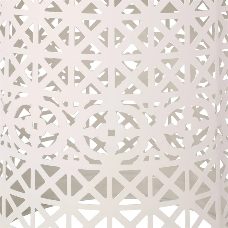 Tavolino d'Appoggio con Dettagli in Metallo Traforato Pizzo Bianco/Blu Scuro, 1 Persona