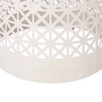 Tavolino d'Appoggio con Dettagli in Metallo Traforato Pizzo Bianco/Blu Scuro, 1 Persona