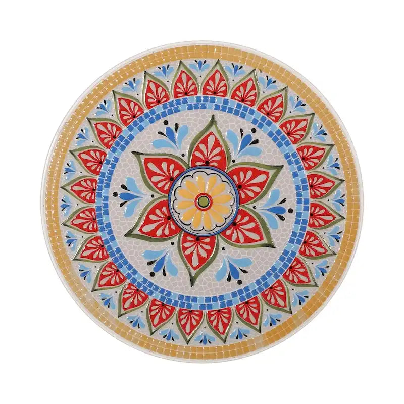 Tavolino d'Appoggio con Dettagli in Metallo Traforato Pizzo Bianco/Blu Scuro, 1 Persona