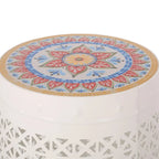 Tavolino d'Appoggio con Dettagli in Metallo Traforato Pizzo Bianco/Blu Scuro, 1 Persona