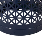 Tavolino d'Appoggio con Dettagli in Metallo Traforato Pizzo Bianco/Blu Scuro, 1 Persona