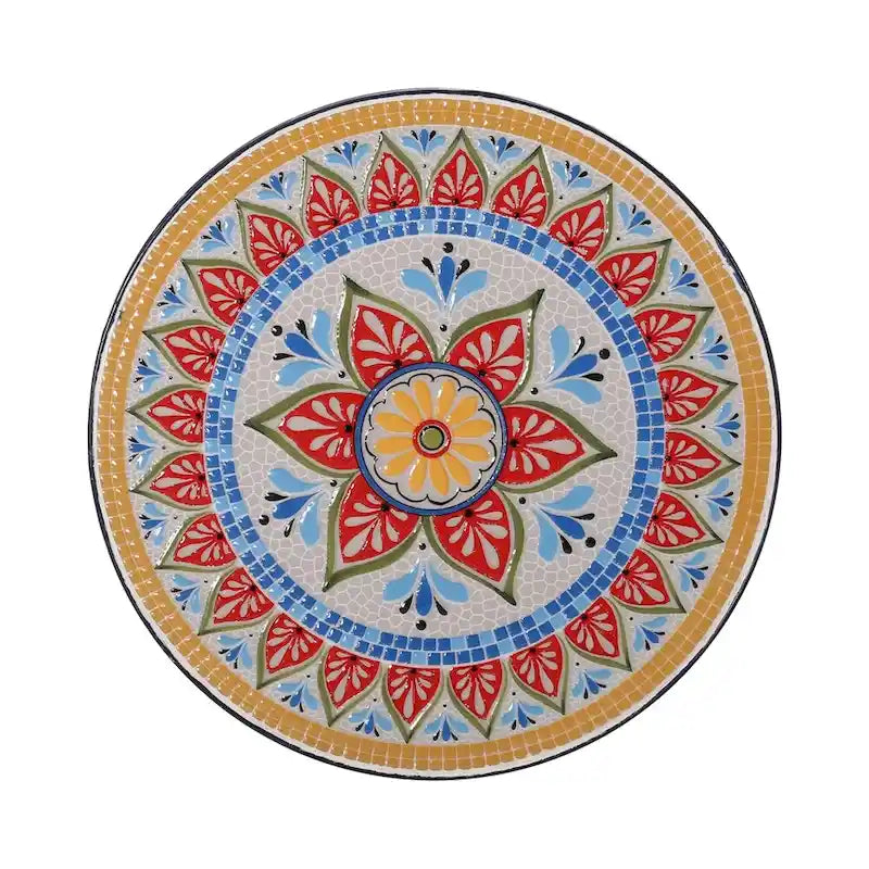 Tavolino d'Appoggio con Dettagli in Metallo Traforato Pizzo Bianco/Blu Scuro, 1 Persona