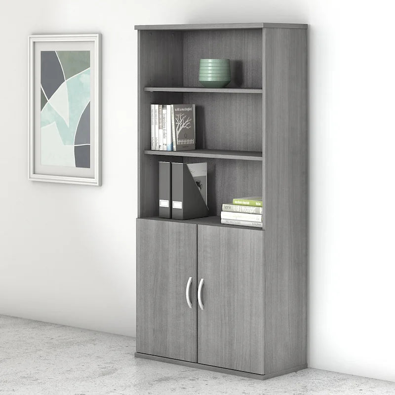 Libreria a 5 Ripiani con Ante, Ripiani Regolabili, Colori Assortiti