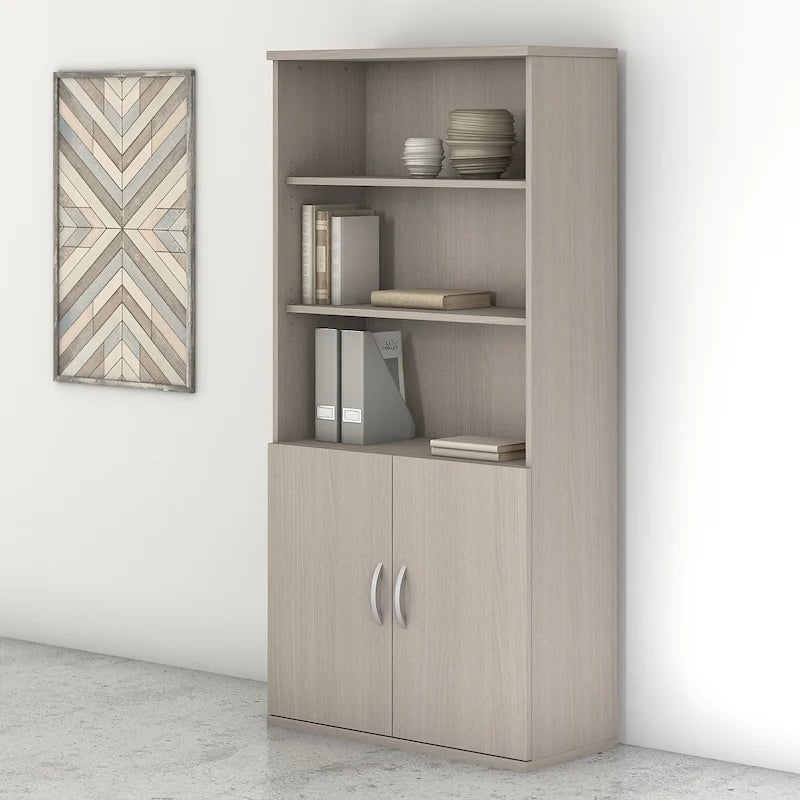 Libreria a 5 Ripiani con Ante, Ripiani Regolabili, Colori Assortiti