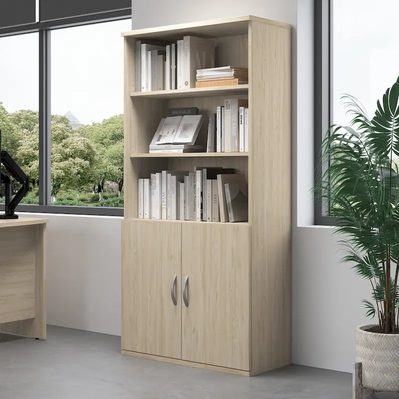 Libreria a 5 Ripiani con Ante, Ripiani Regolabili, Colori Assortiti
