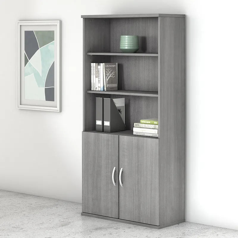 Libreria a 5 Ripiani con Ante, Ripiani Regolabili, Colori Assortiti