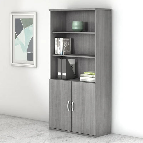 Libreria a 5 Ripiani con Ante, Ripiani Regolabili, Colori Assortiti