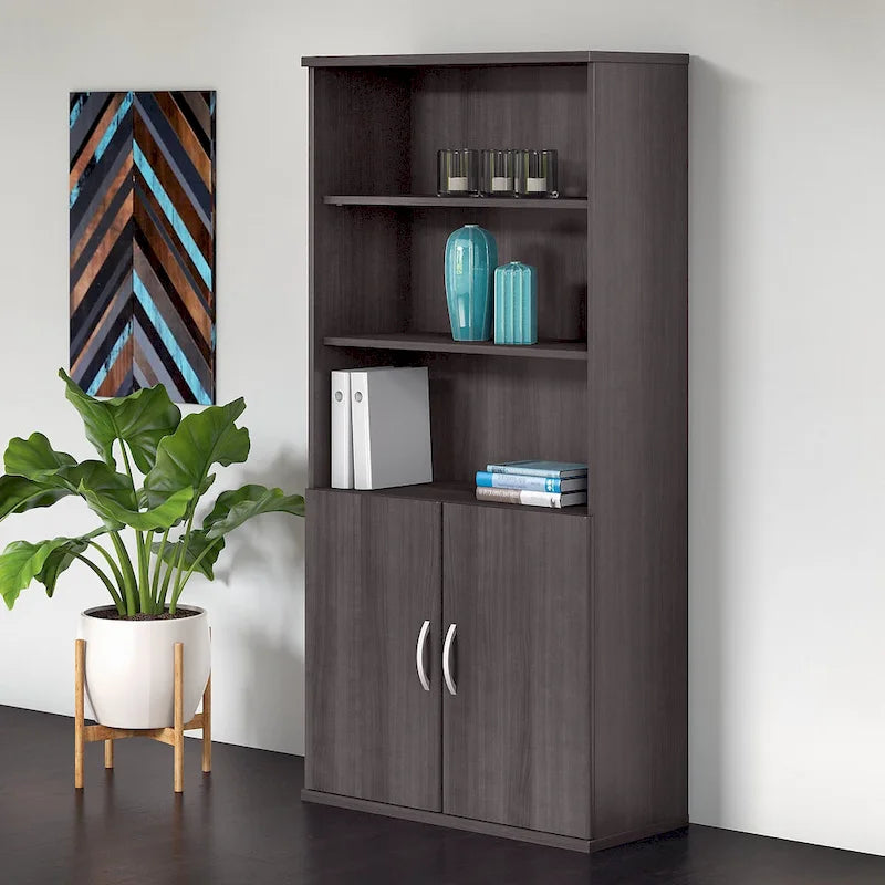 Libreria a 5 Ripiani con Ante, Ripiani Regolabili, Colori Assortiti