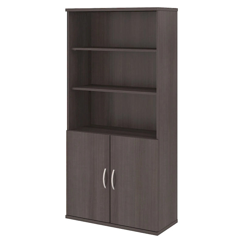 Libreria a 5 Ripiani con Ante, Ripiani Regolabili, Colori Assortiti