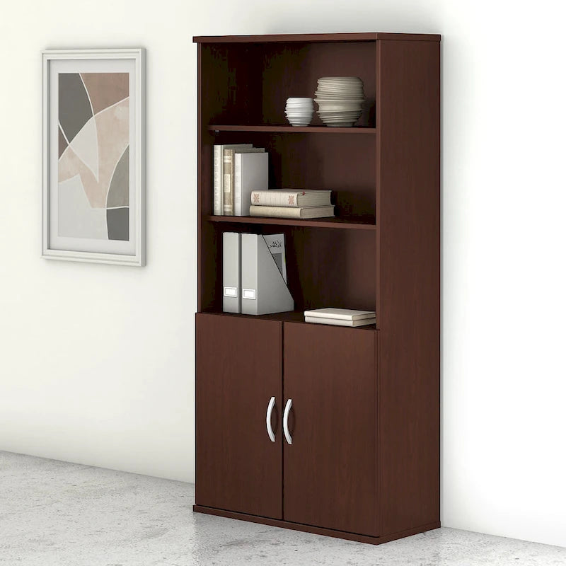Libreria a 5 Ripiani con Ante, Ripiani Regolabili, Colori Assortiti